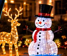 Light-up reindeer and snowman holiday yard displays